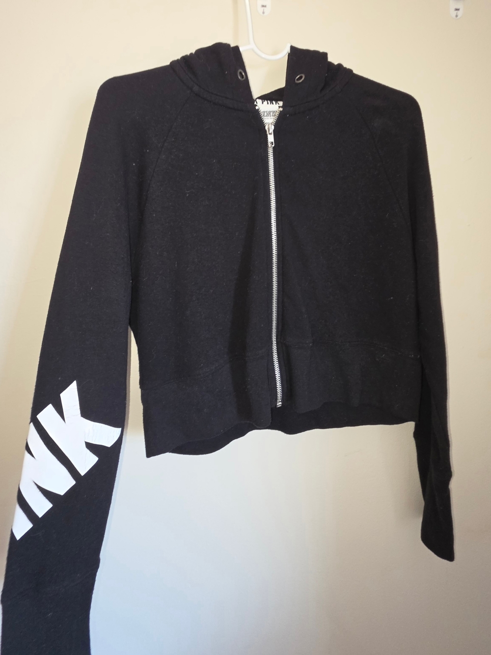 PINK Victoria's Secret Black Cropped Zip Hoodie